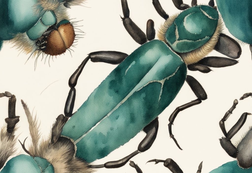 Vintage watercolor illustration of a dog's skin with a small, dark embedded tick partially covered by fur, highlighting what does an embedded tick look like on a dog.