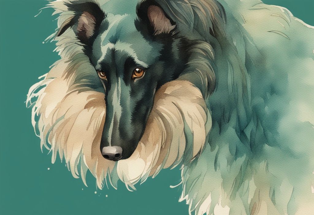 Vintage watercolor illustration of a dog's fur with a noticeable embedded tick, teal color theme.