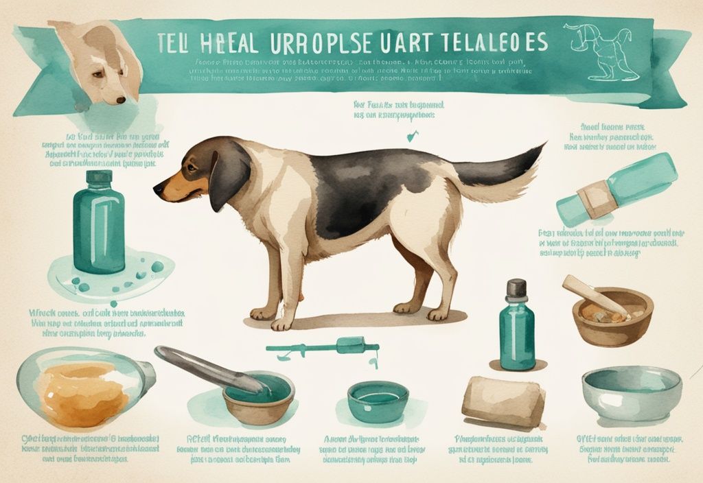 Vintage watercolor infographic on how to heal dog urethral prolapse at home, featuring teal-themed illustrations and vet-approved step-by-step home remedies with clear icons.