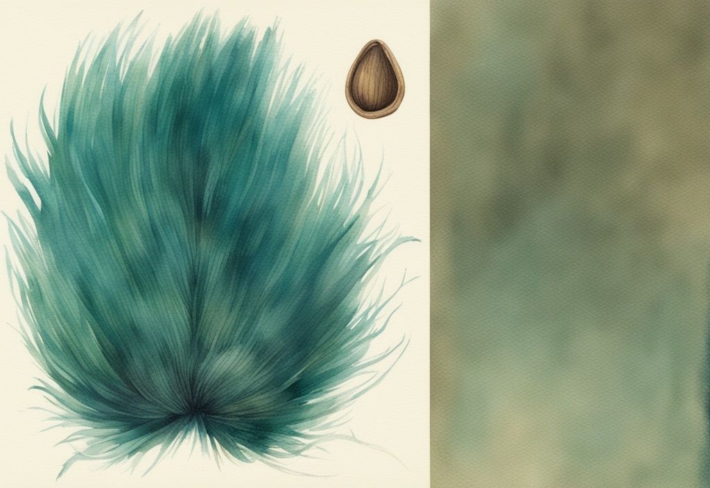 Vintage watercolor illustration of a dog's fur in teal tones with an embedded tick visible.