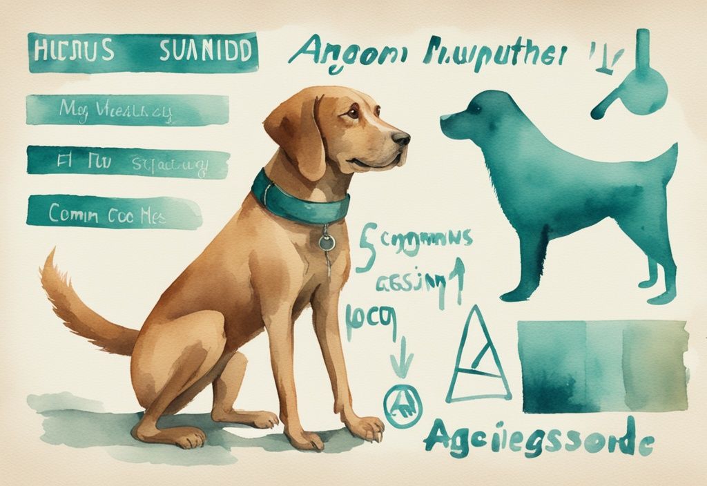 Vintage watercolor illustration of an anxious dog with a teal theme, highlighting signs your dog needs to be neutered such as excessive humping, marking, and aggression.