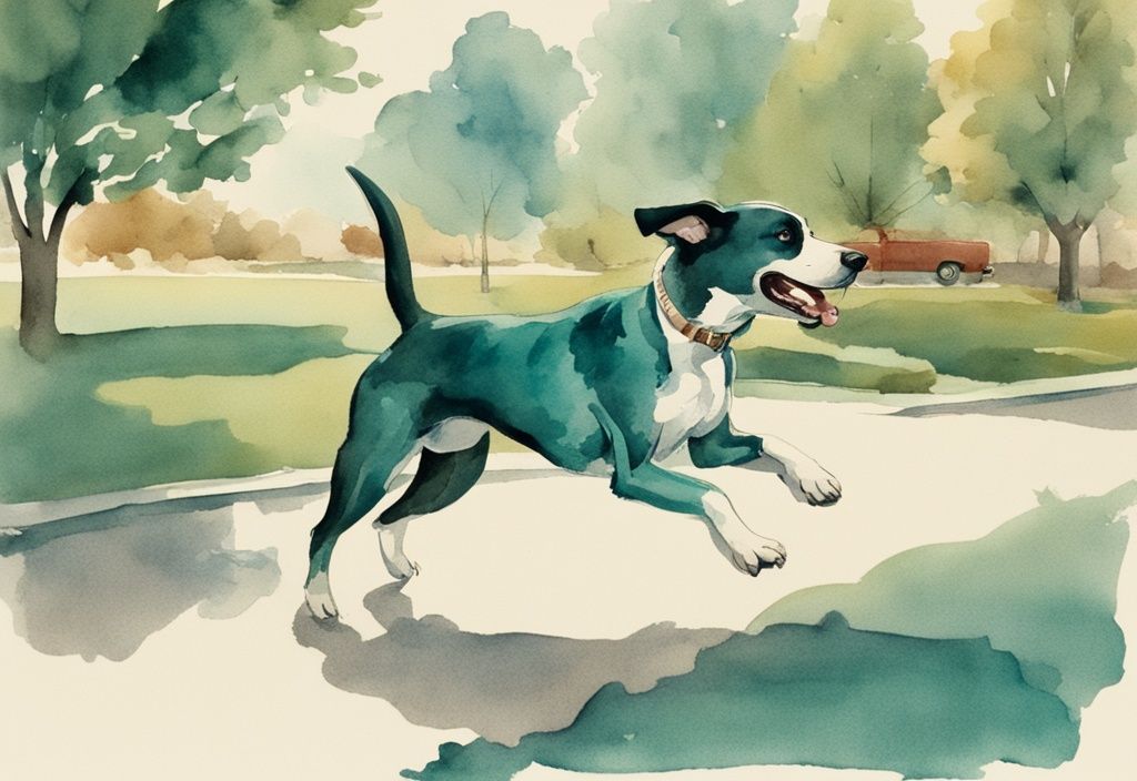 Vintage watercolor illustration of two dogs interacting in a park with a concerned owner rushing over, depicting what happens if my dog bites another dog, with a teal color theme.